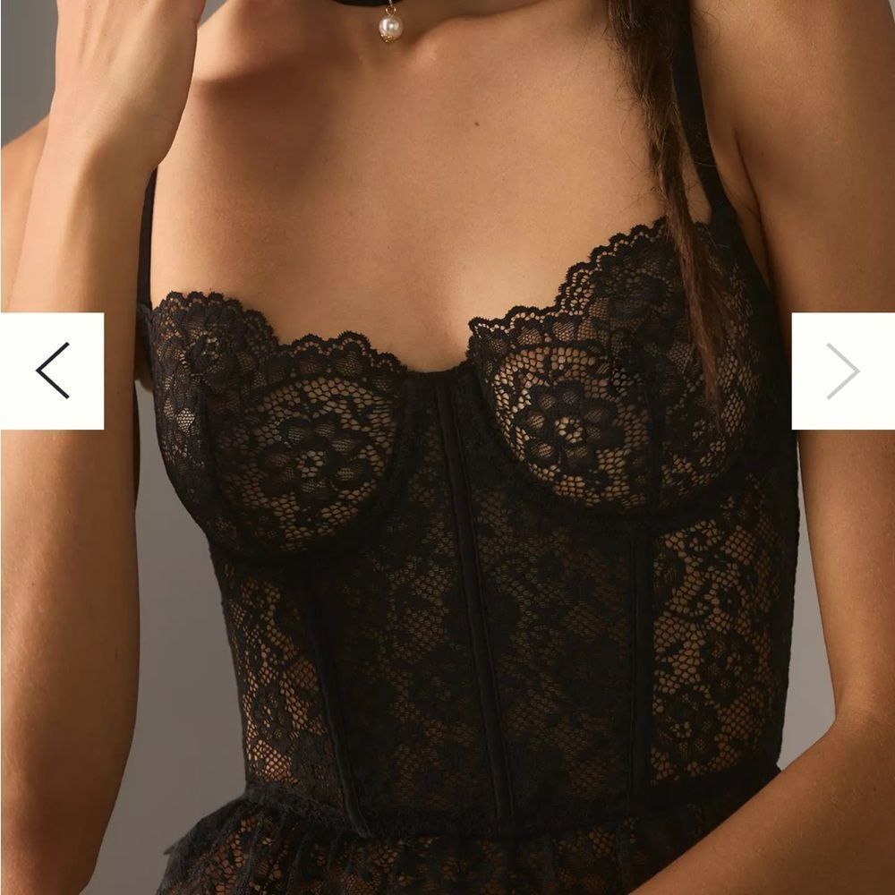 Anthropologie Lace Scallop Corset Tank Black L - Picture 9 of 10